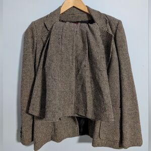 Classic Black and Brown Checkered Blazer & Skirt